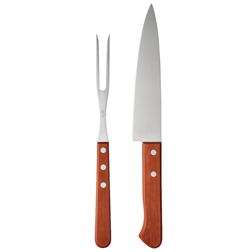 Kit Churrasco 2 Peças Faca E Garfo Atenas Inox Madeira Luxo