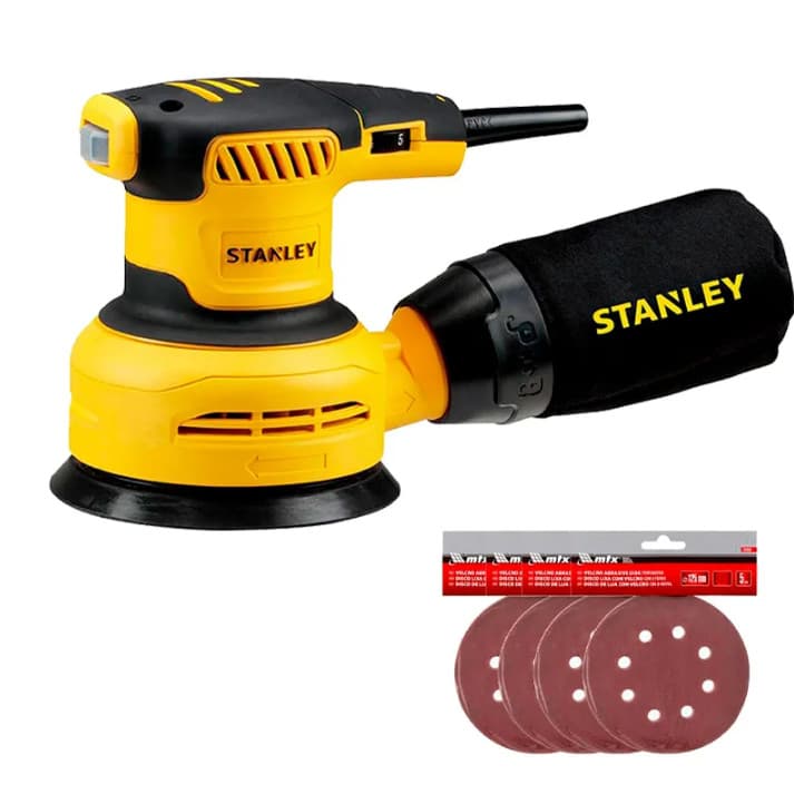 Kit Lixadeira Roto Orbital 5" 300W STANLEY SS30-B2 220V  Kit 20 Lixas Grao G40 - G60 - G80 - G120