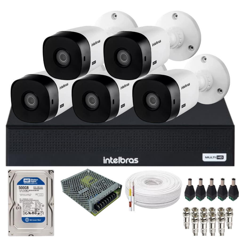 Kit 5 Câmeras Intelbras Hd 1120b Dvr Intelbras 08 Canais 1108-c C/Hd
