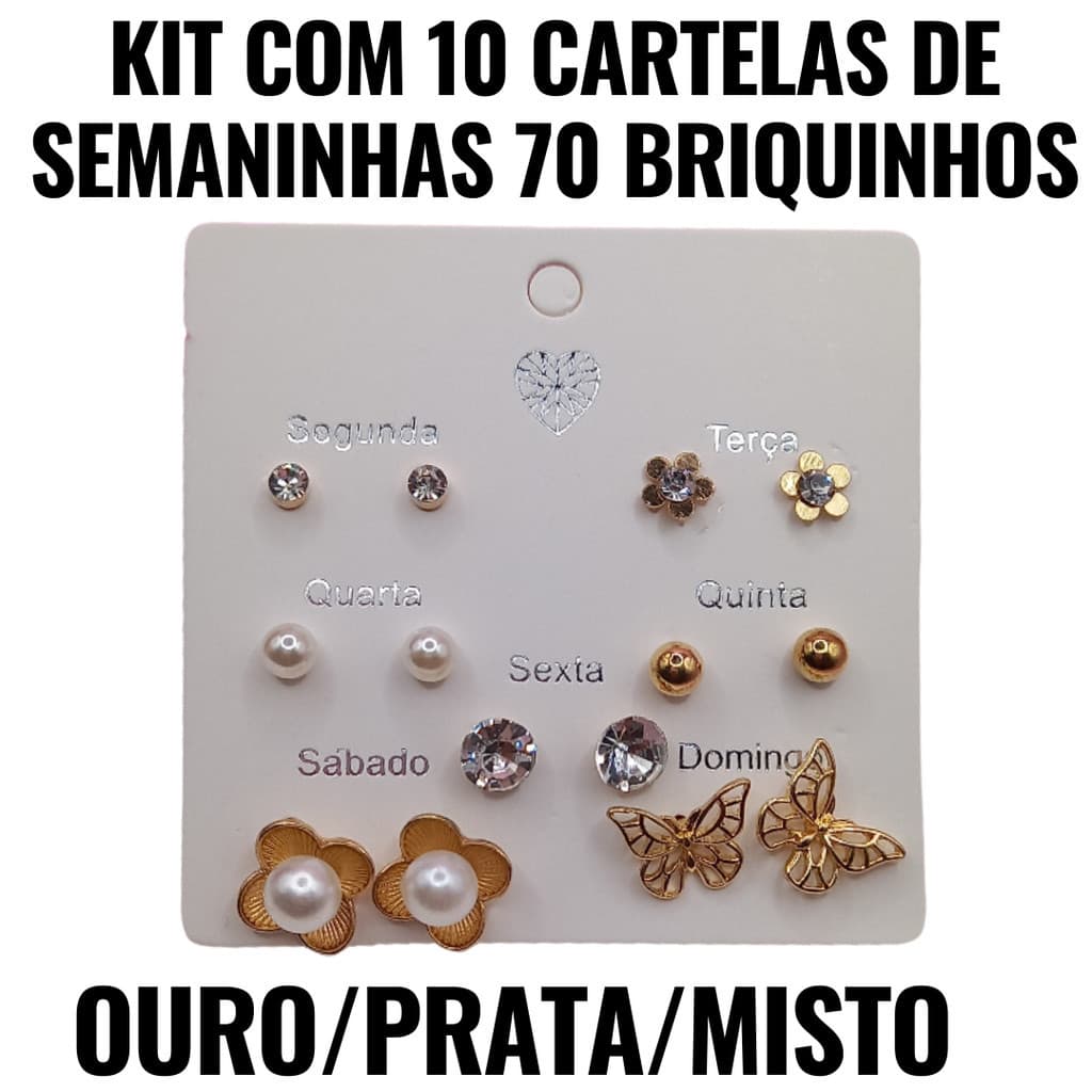 Kit com 70 Brincos Folheados Finos  10 Cartelas Semaninha ️ Ideal para Revenda ️