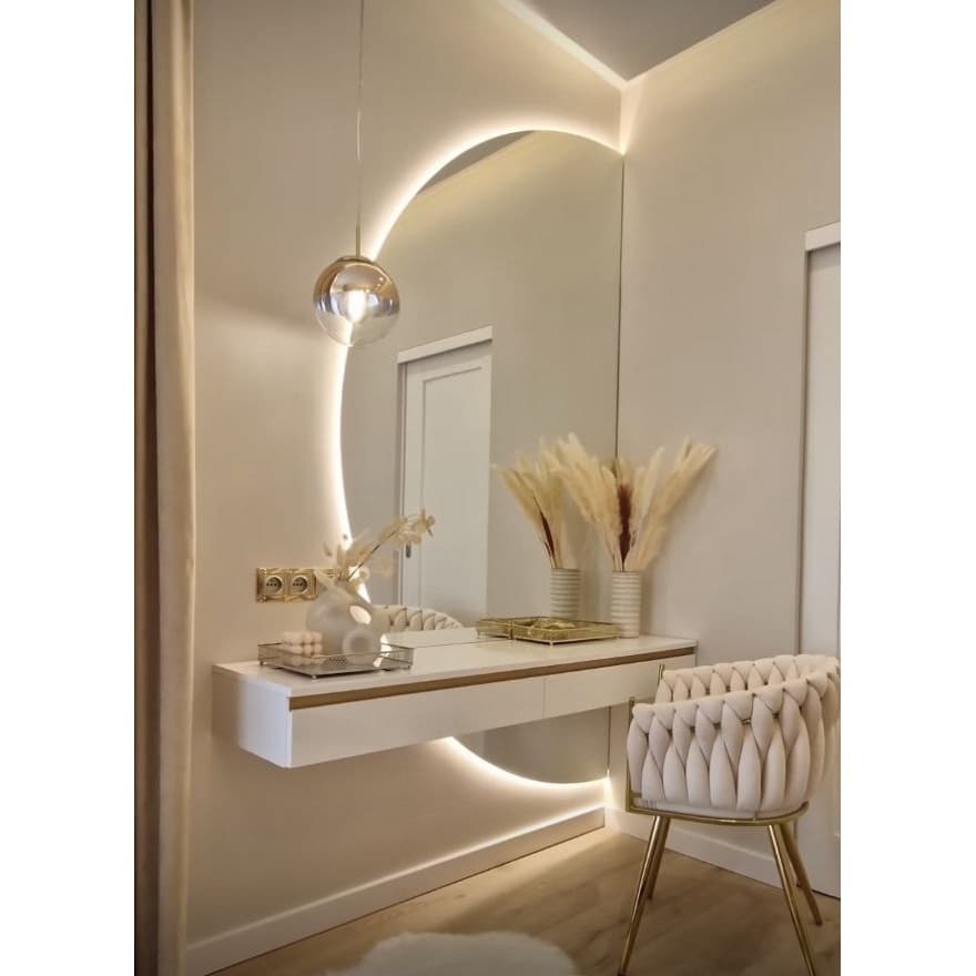 Espelho Orgânico Luz Led Meia Lua de Vidro Lapidado Espelho Para Banheiro Espelho Para Quarto Espelho Para Sala