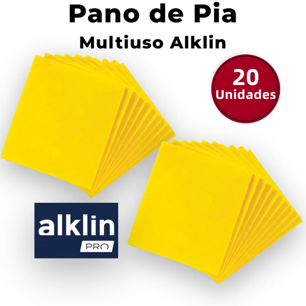 20 un Pano de Pia Alklin 36cm x 40cm Multiuso Amarelo