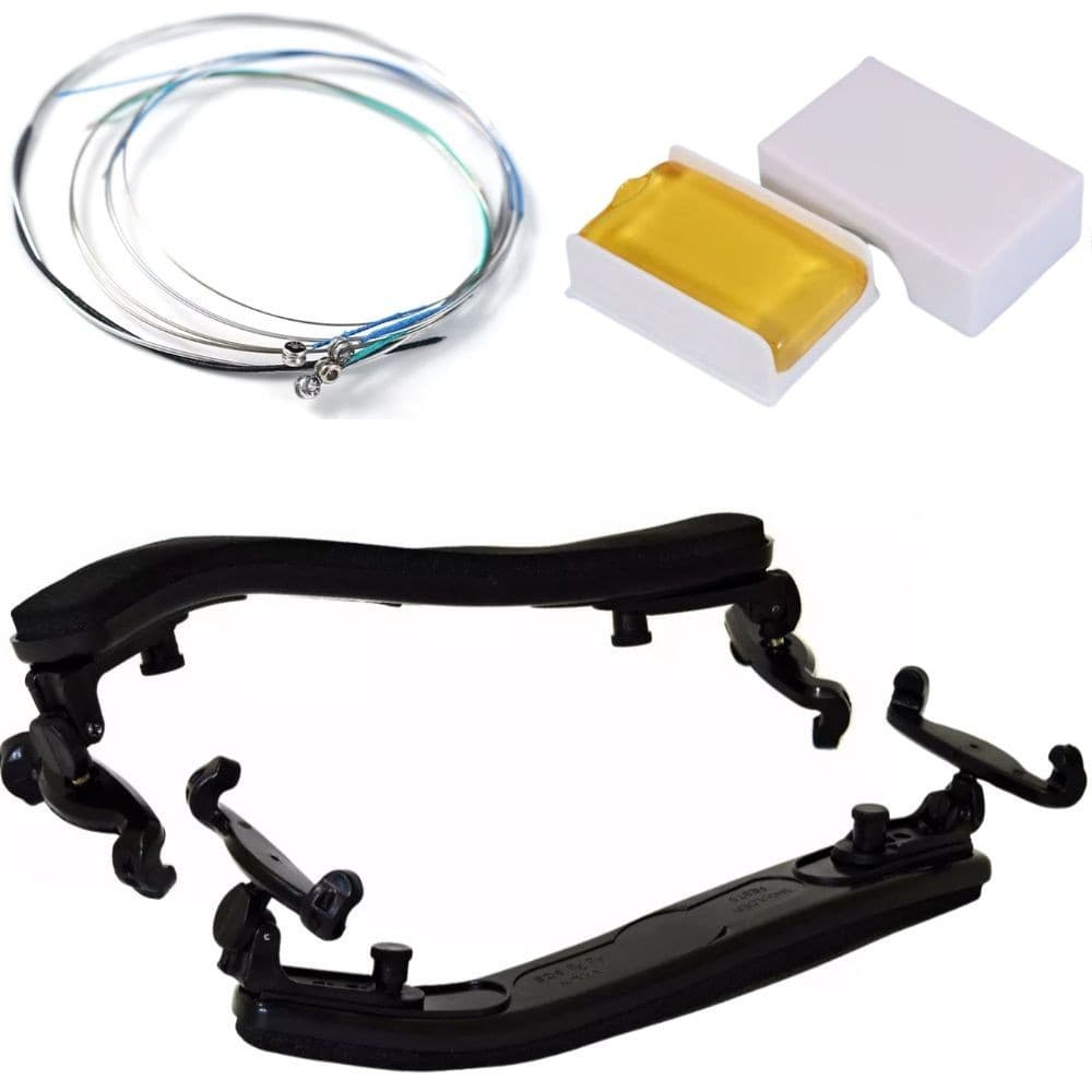 Kit Espaleira Violino 4/4 Regulável + Corda Encordoamento Italiano Artesanal + Breu Resina