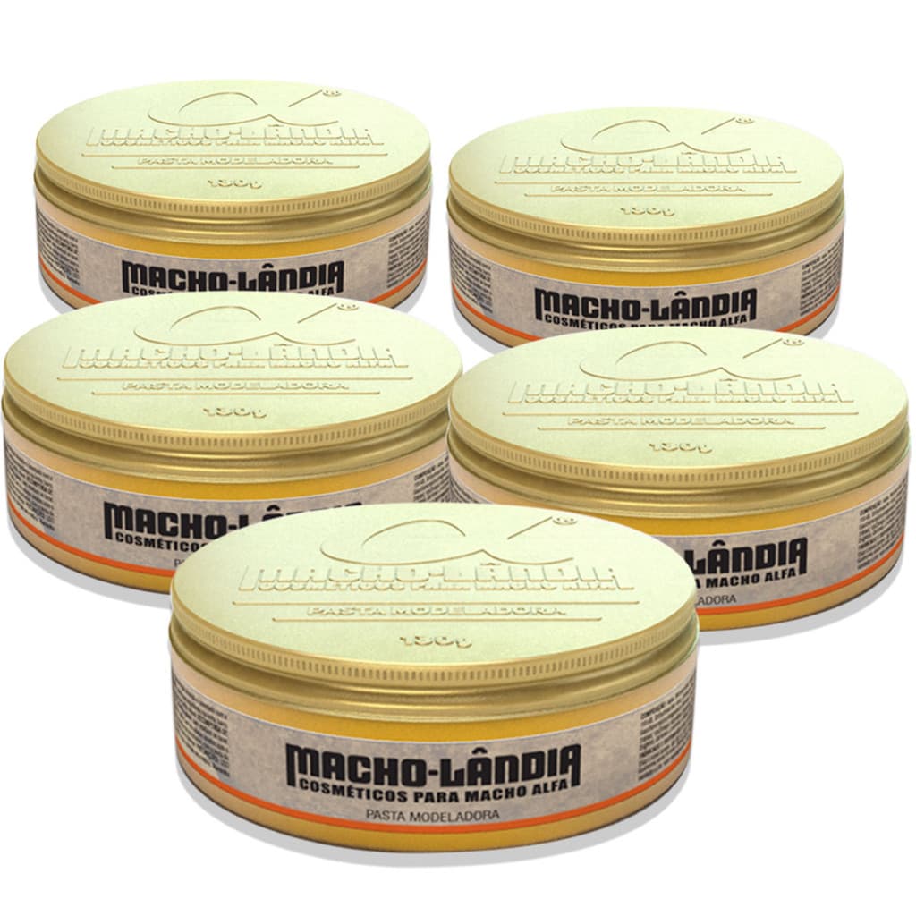 Kit 5 Pomadas Modeladoras para Cabelo Macho Lândia Pasta Fix 007 Efeito Brilho Fixação Forte Longa Duração 130g