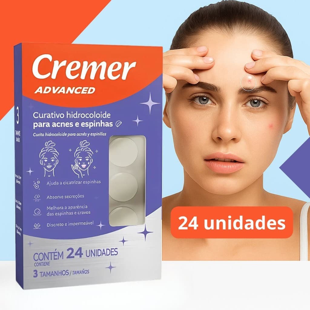 Curativo Hidrocoloide de Cicatrização Para Acnes e Espinhas C/24 Unidades Cremer
