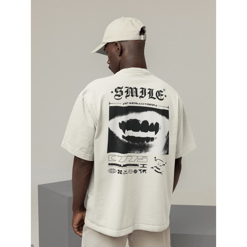 Camisa Camiseta Oversize Streetwear Masculino e Feminino Treino e Dia a Dia Preto e Off Whte Estampado - ESTAMPA