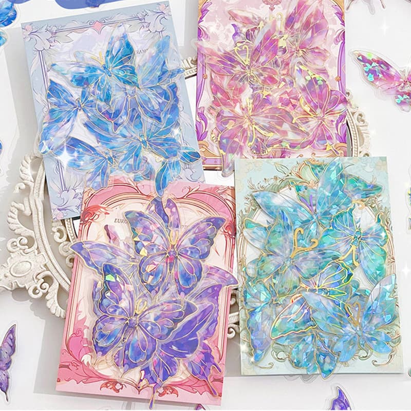 20 Pçs Criativo Laser Borboleta Série PET Adesivos Holográficos Diário Decoração DIY Material Pacote