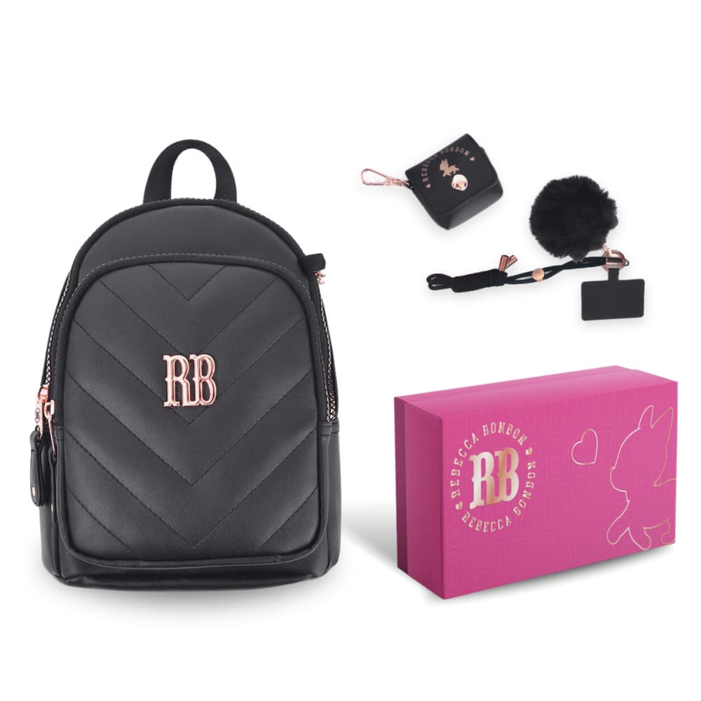 Mini Mochila Costas Rebecca Bonbon Preto Caixa Exclusiva Ilimitado Presente Chaveiro Escolar Feminino Passeio Menina