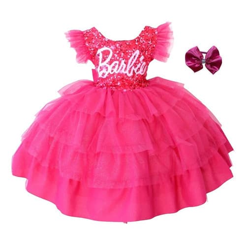 Vestido de Festa Infantil Pink Princesa Festa Luxo E Tiara.