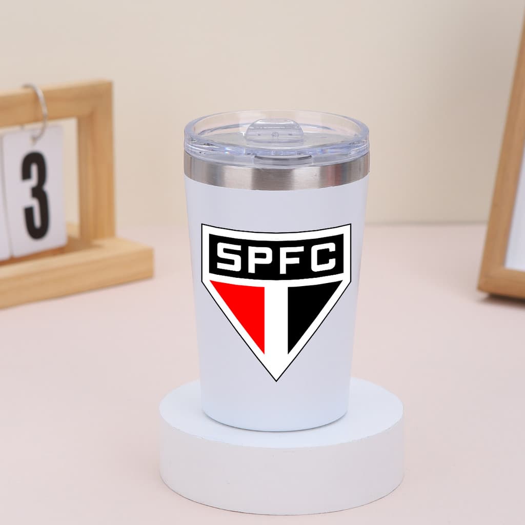 Copo Mini futebol times Aço Inox térmico com tampa Acrílico 350ML e 260ML