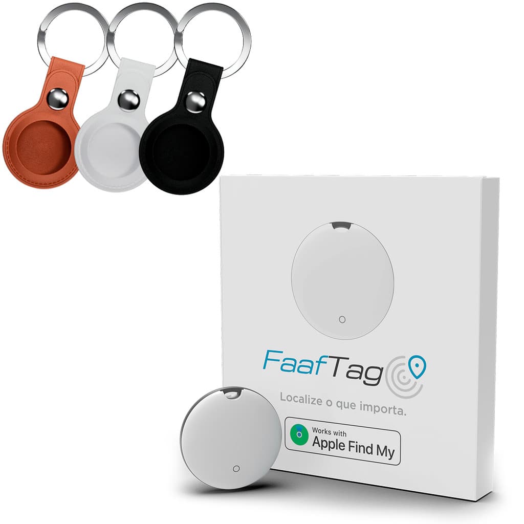 Kit 1 Mini Tag Rastreador Localizador De Objetos Buscar Pets Malas Gps Faaftag FT-TAG + 1 Chaveiro em Couro