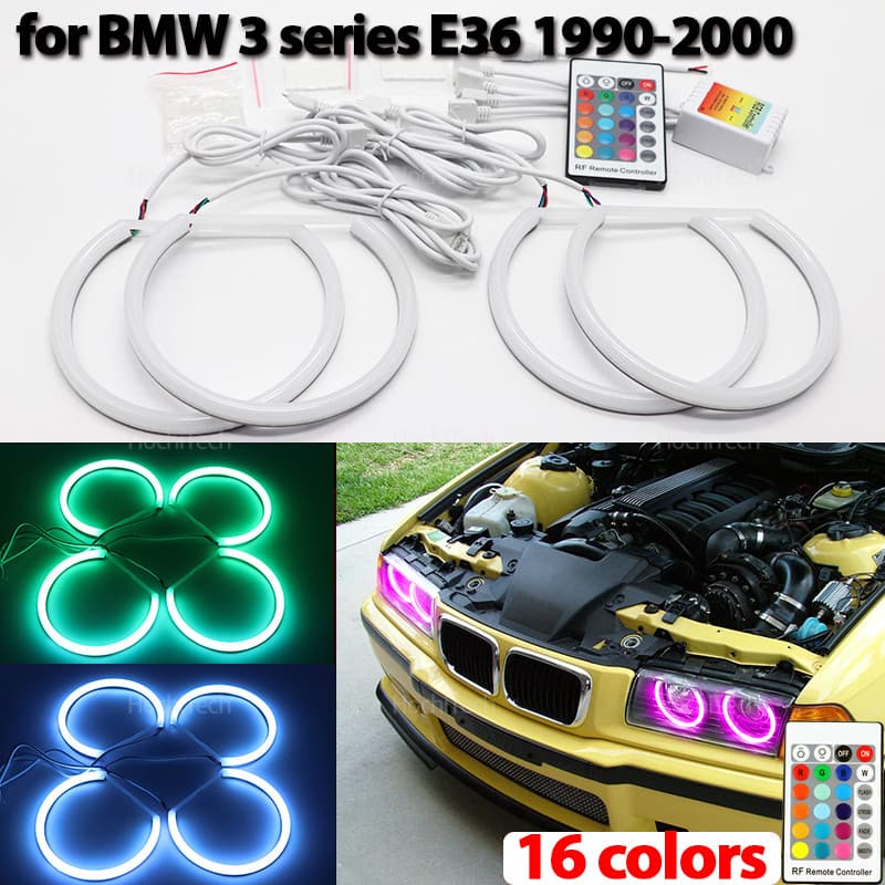 Super Brilhante Algodão RGB 16 Cores Luz De LED Anjo Olho Anel Kits Para BMW Série 3 E36 1990-2000 Acessórios Do Carro
