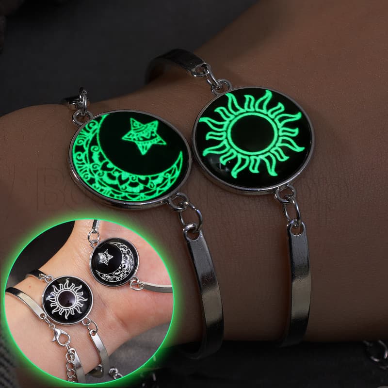 [Destaque] Pulseira Luminosa Para Casais – Romântica Elegante Corrente De Mão Amantes Da Lua Do Sol Charme De Liga Moda