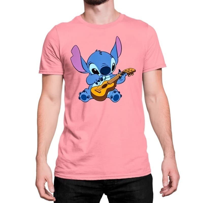 Camiseta Algodao Lilo Stitch Ukulele Violao