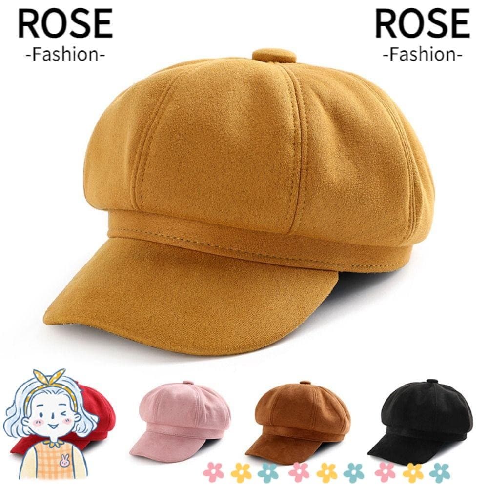 Boina ROSEGOODS Chapéu Vintage Ajustável Casual Feminino Cor Sólida Newsboy