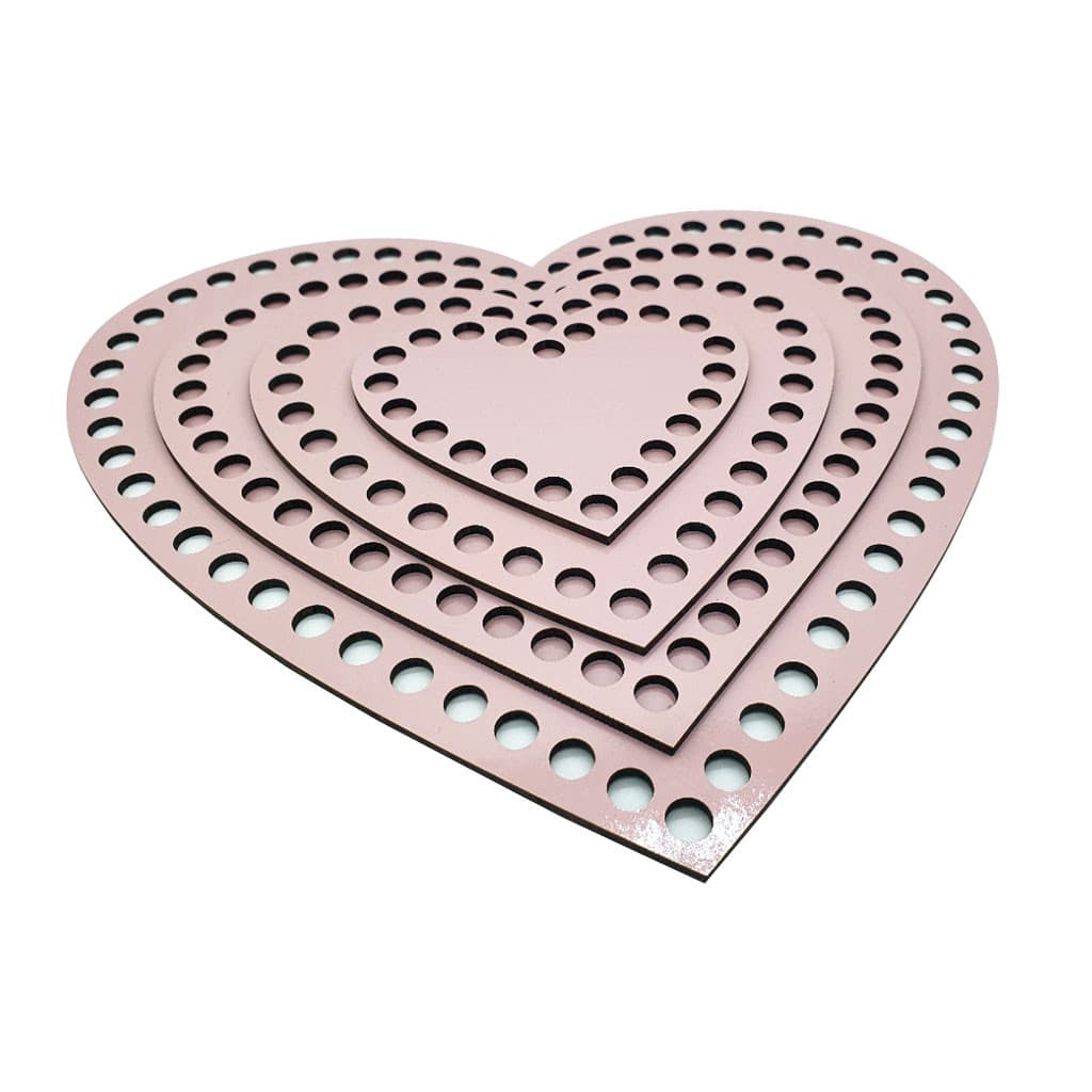 06 Base Fundo Cesto Crochê Coração Rosa e Pink 15cm