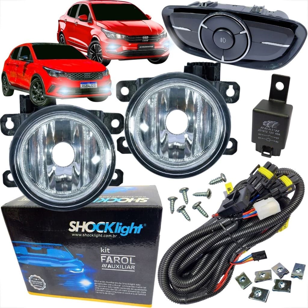 KIT FAROL DE MILHA NEBLINA FIAT ARGO E CRONOS DE 2017 A 2021 COM BOTÃO MODELO ORIGINAL KIT COMPLETO