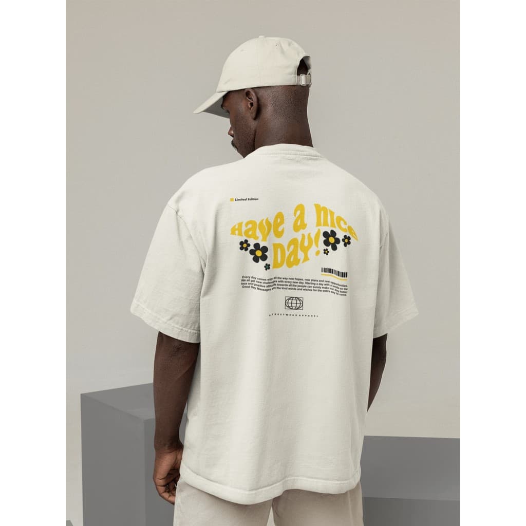 Camisa Camiseta Oversize Streetwear Masculino e Feminino Treino e Dia a Dia Preto e Off Whte Estampado - HAVE A NICE DAY