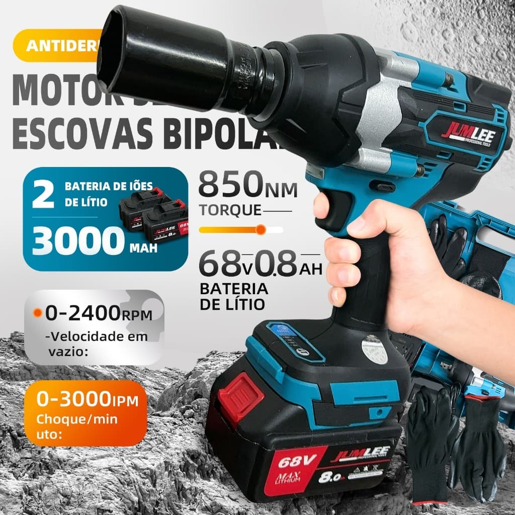 Chave De Impacto Parafusadeira Furadeira 2 pilhas + um par de luvas resistentes