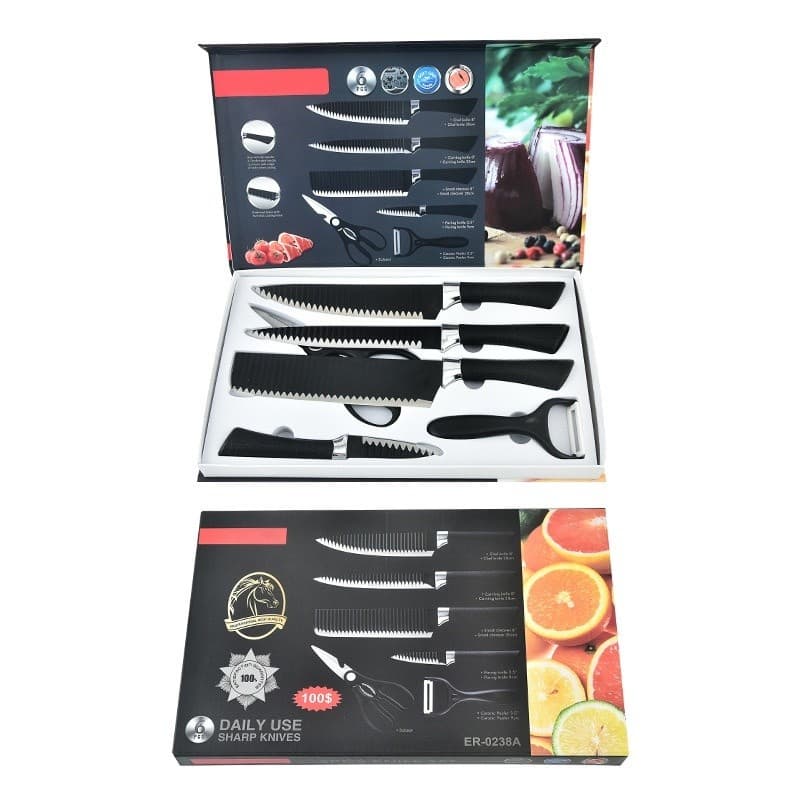 Kit 6 Peças Conjunto de Faca Carne Cutelo Legumes Aço Carbono Descascador Tesoura Profissional