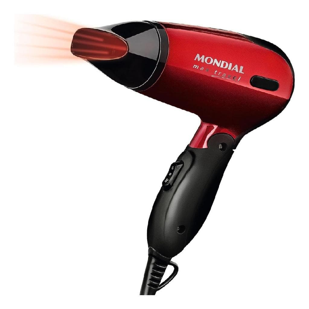 Secador de Cabelo Mondial Max Travel SC-10 1200W Preto/Vermelho Mini Viagem Dobrável Bivolt