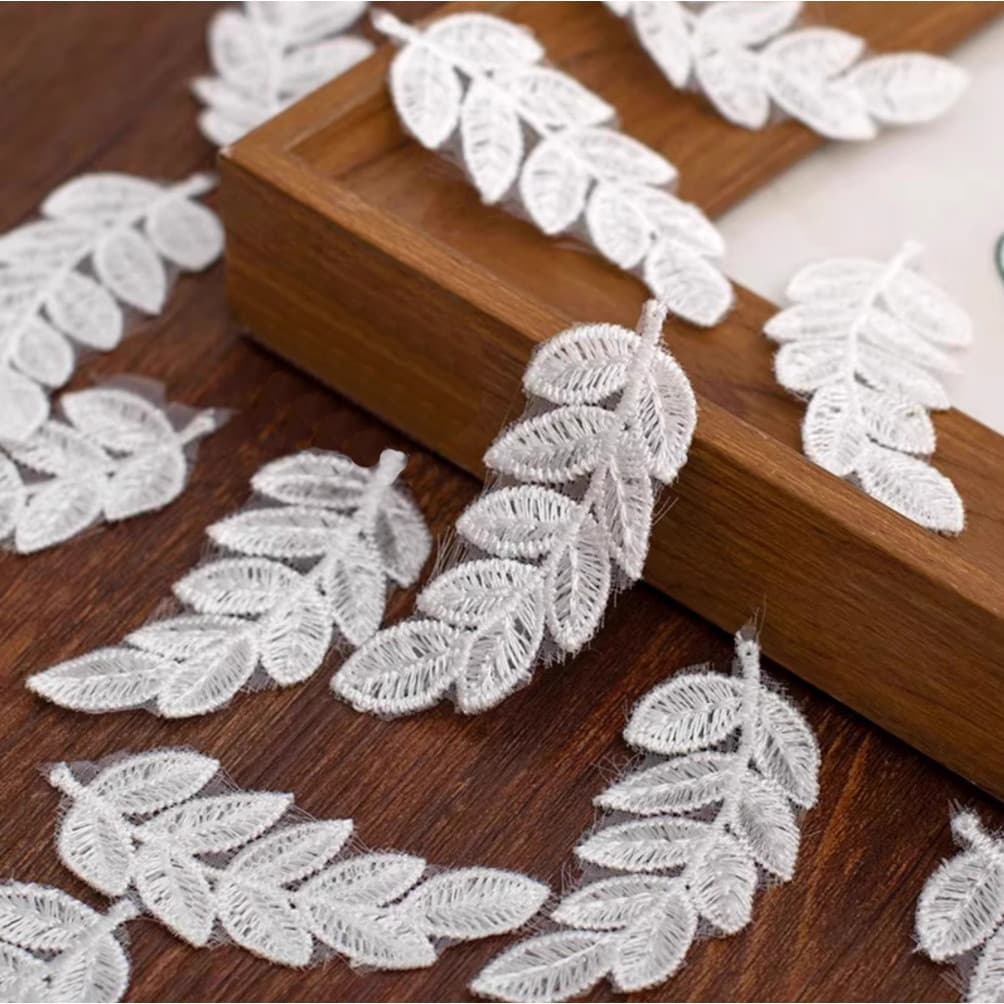 10 Peças Reparo De Remendo De Acabamento De Renda De Folha Branca Para Decoração De Vestido De Casamento Costura Faça Vo