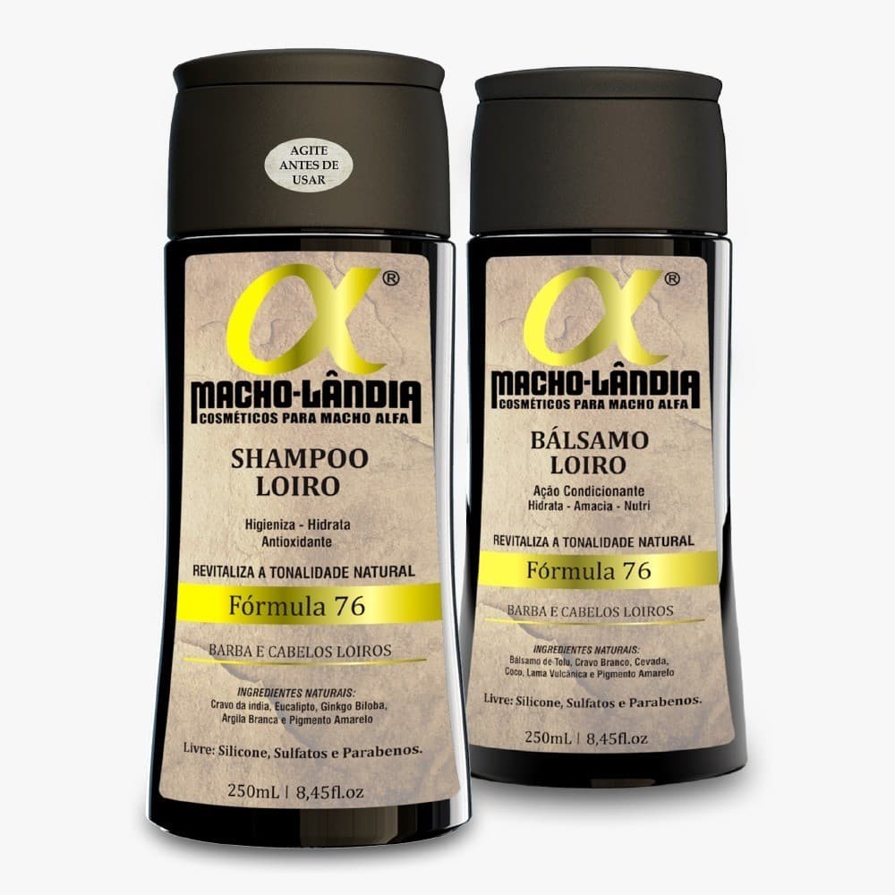 Kit Macho-Lândia Shampoo + Bálsamo Fórmula 76 Para Cabelos e Barba Loiros ou Claros