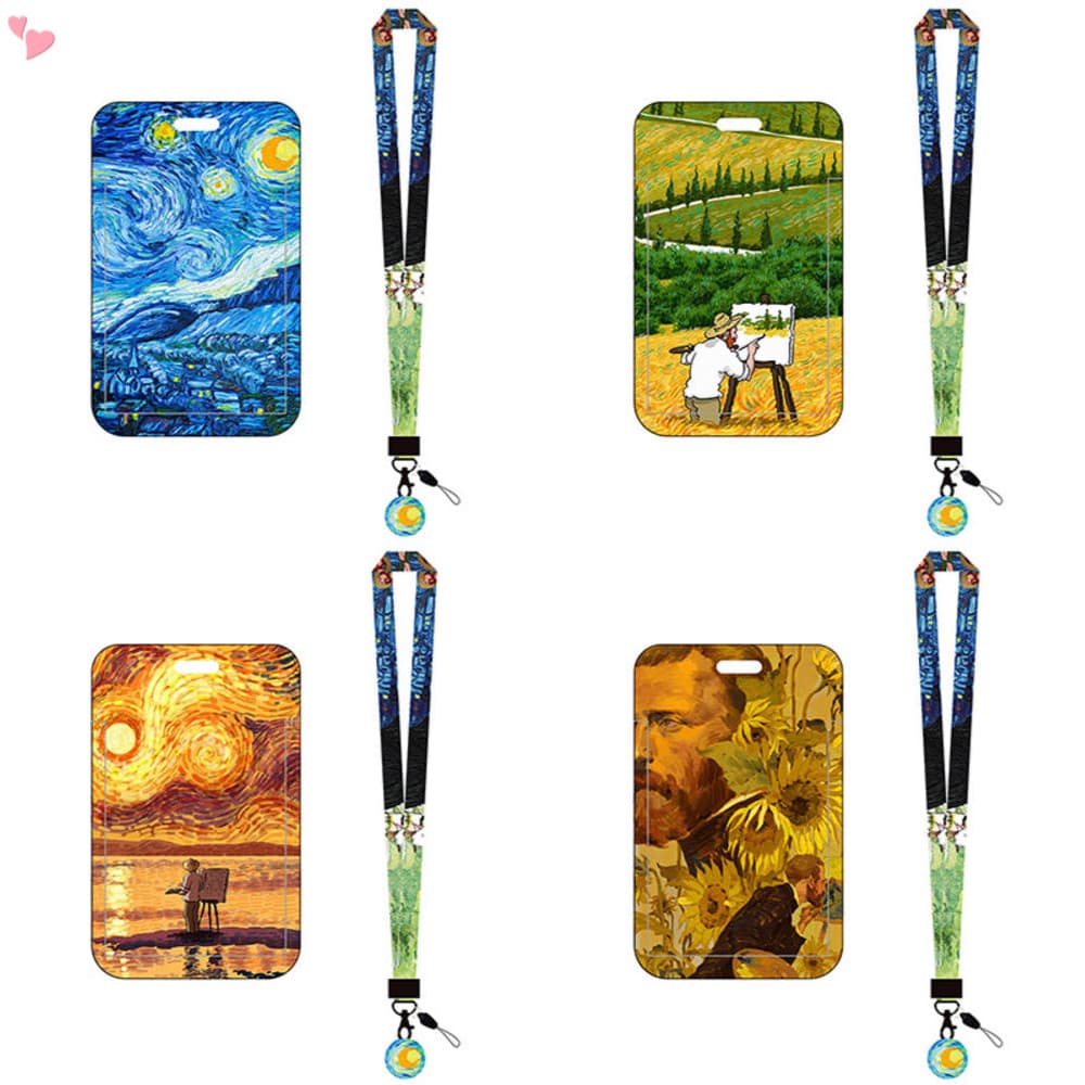Porta-Crachá Para Cartão De Identificação Van Gogh Com Cordões , Cordão Pescoço Artístico Suporte Etiqueta De Nome De Pl