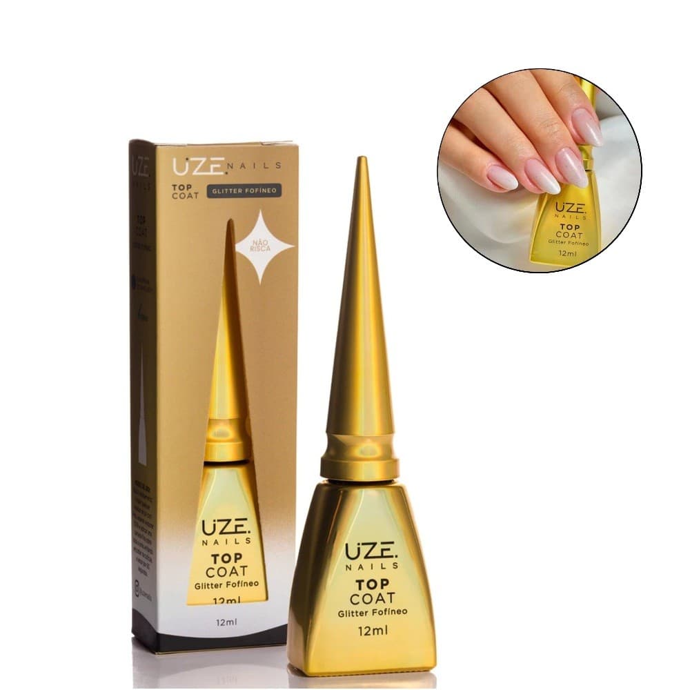 Top Coat com Glitter Fofíneo Uze Nails 12ml Selante para Unhas