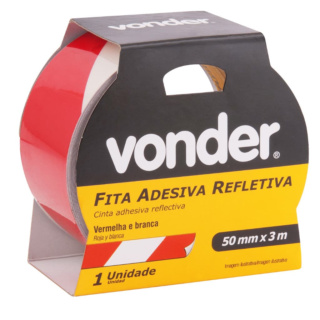 Fita Zebrada Refletiva Adesiva 50 mm x 3 Metros Vermelho/Branco - Vonder