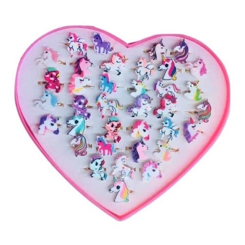 Kit Com 36 Anéis Infantil Com Regulagem Unicornio