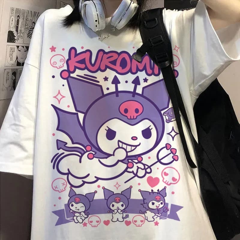Camiseta 100% Algodão Sanrio Kuromi Hello Kitty Melody Cinnamoroll Japonês Envio Imediato Lançamento
