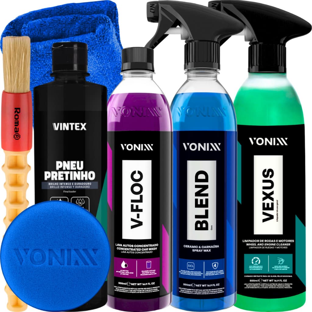 Kit Shampoo V-Floc Cera Blend Vexus Limpa Rodas Pneu Pretinho Vonixx