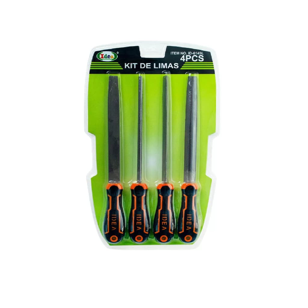 Kit 4 Limas Bastarda 8" Emborrachada Ferro Madeira Alumínio Afiação