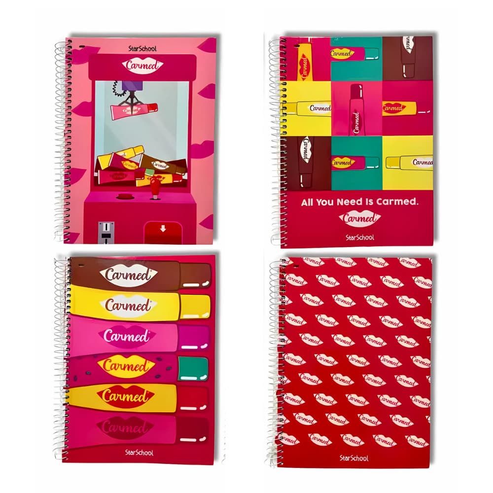 Caderno Universitário Espiral Carmed 1 Matéria 80 Folhas Escolar Volta às Aulas Capa Dura Feminino Envio Aleatório