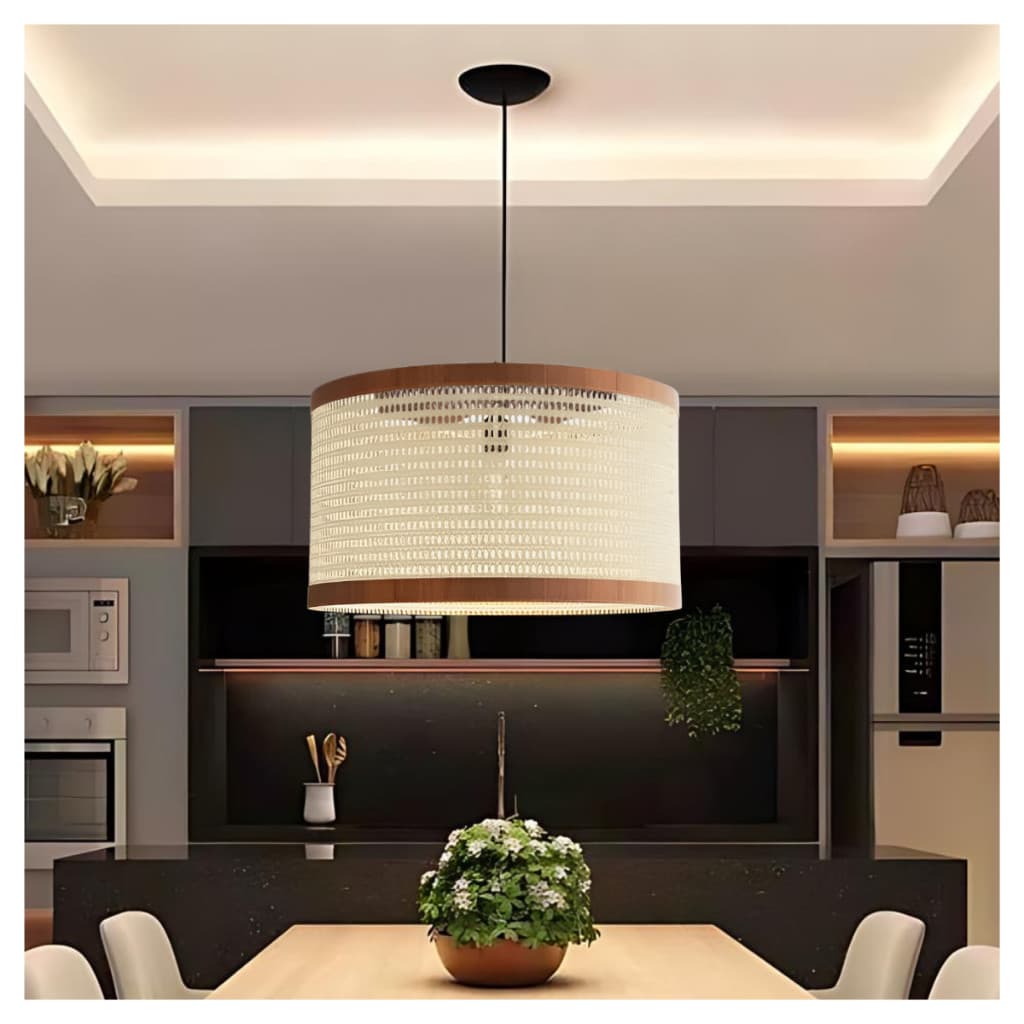 Pendente Luminária Lustre Tela Palha Indiana Retrô Decorativa Sala De Estar Jantar Cozinha Ratan