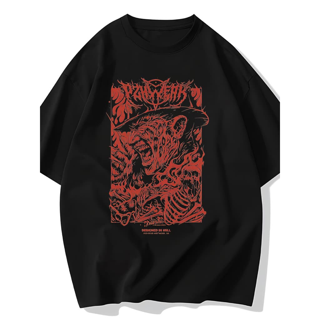 Camiseta Masculina Tigre Vermelho com Chapéu Streetwear 2025 Novo