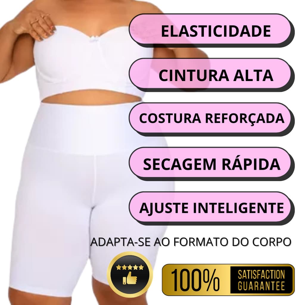 Bermuda Legging PLUS SIZE Branca Cós Alto, Liso, Ciclista, Elástica, Academia, Fitness, Shorts, Pilates, Yoga, ou Casual