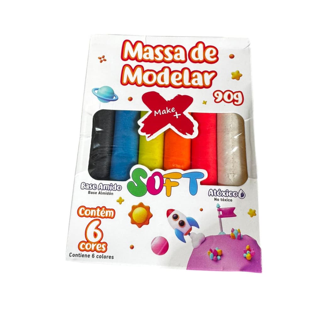 1 Caixa de Massa De Modelar 6 cores 90 gr colorida infantil