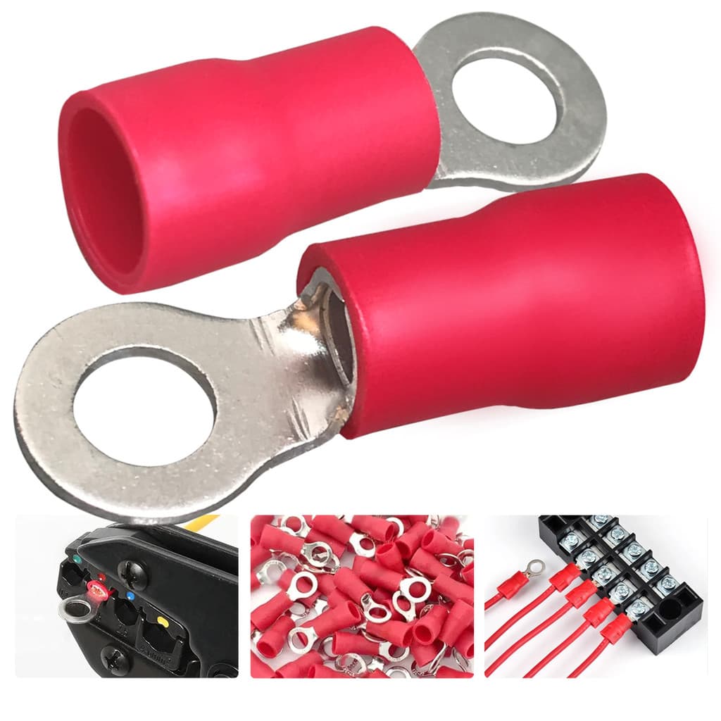 Kit 10x Terminal Olhal Anel Argola Pré-isolado Conector Elétrico 10mm Vermelho - Furo 6,3mm