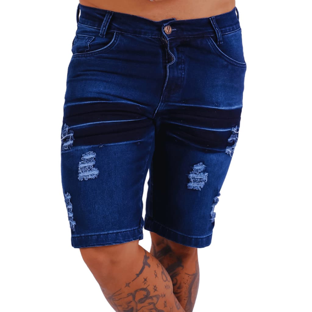 Bermuda Jeans Masculina Estilo Detonado 100% Algodão Moderna Versátil Descolada e Autêntica