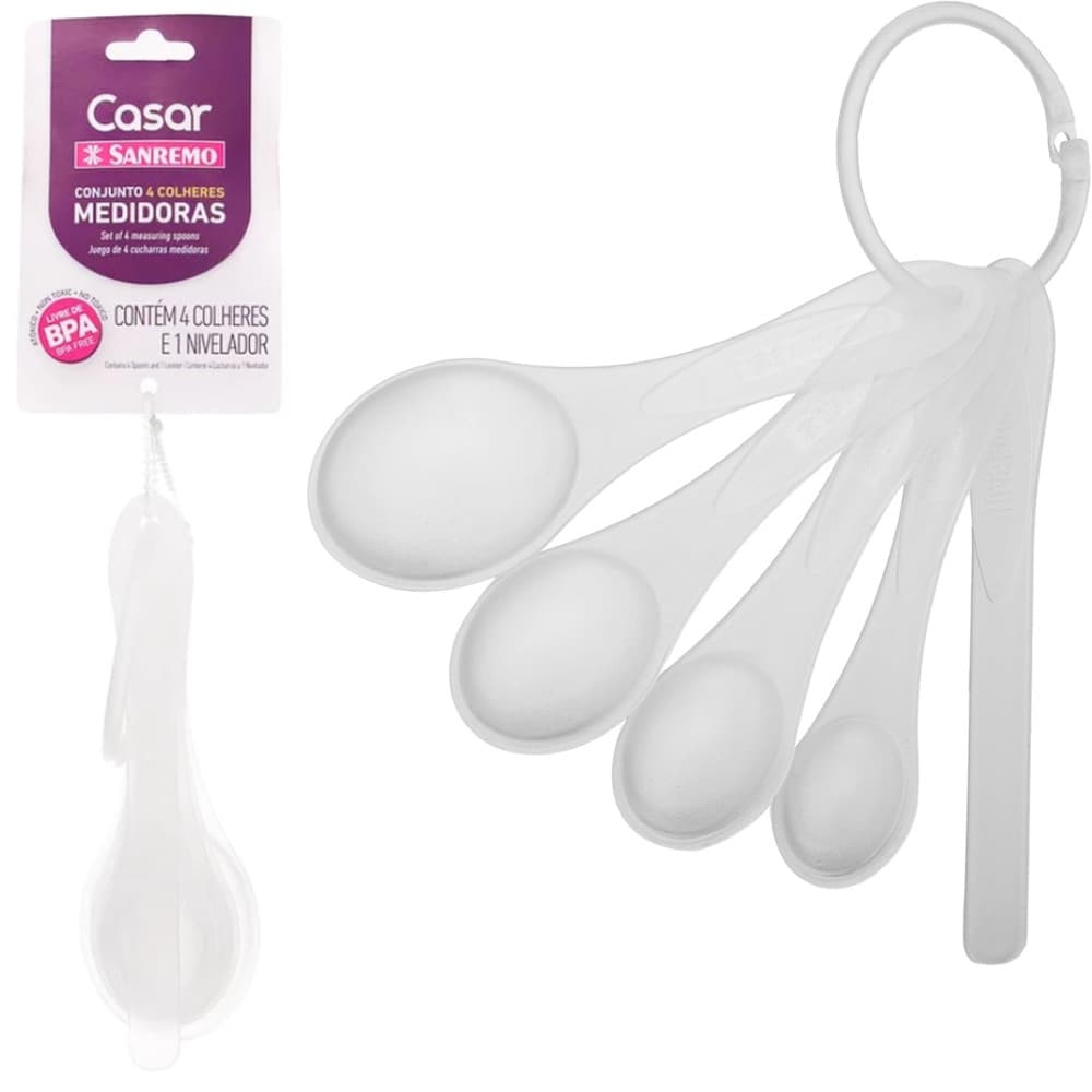 Kit 4 Colheres Medidoras Plásticas Transparente com Nivelador - Sanremo