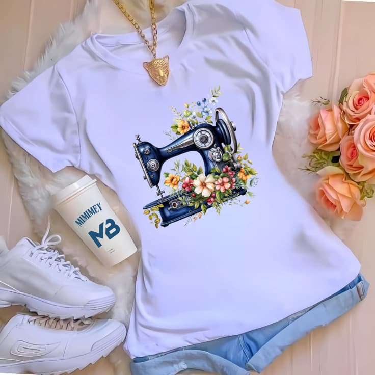 🧵 Camiseta Profissão Costureira – Bella Gis | Estampa Máquina de Costura e Orgulho Artesão ✂️