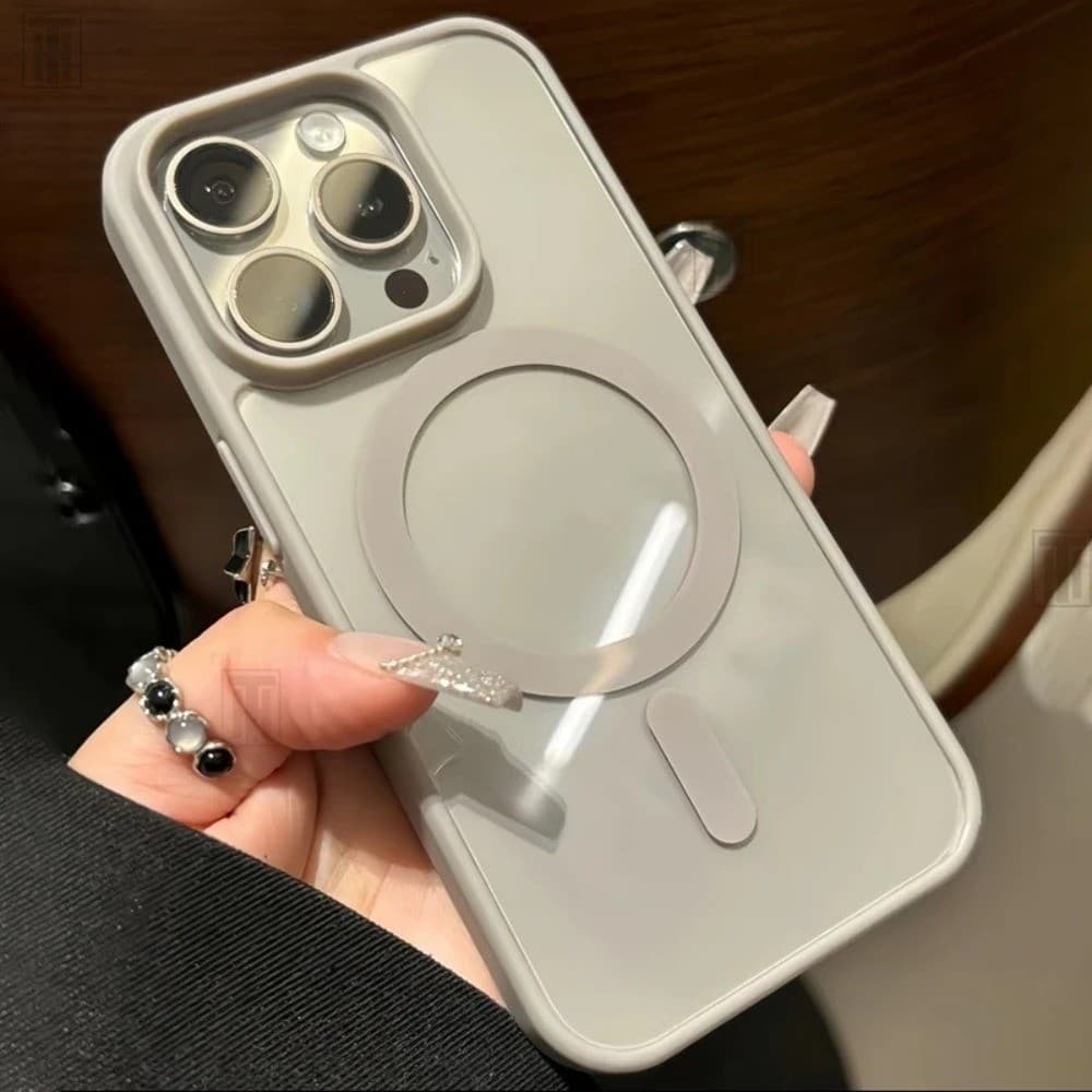 Capa De Telefone Transparente Magnética Cinza Titânio Para iPhone 16 11 12 13 14 15 Pro Max 14 15 16 Plus Luxo Fosco Sim