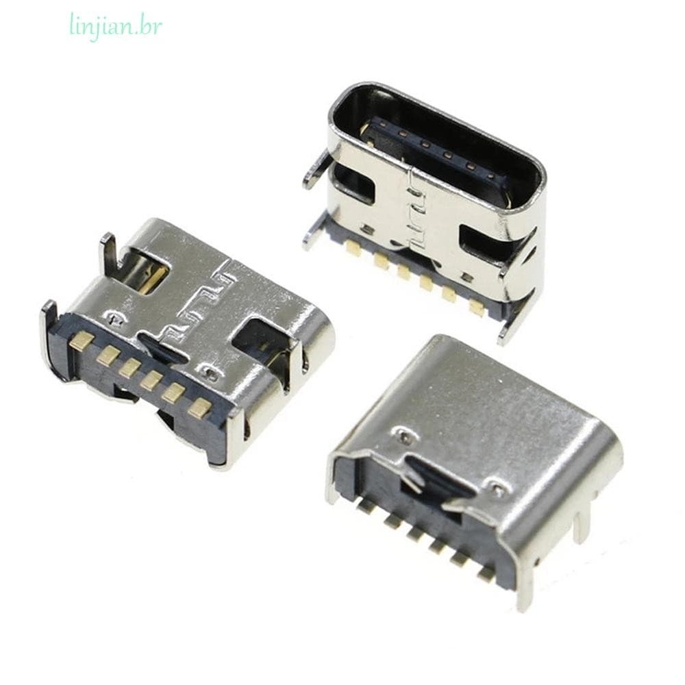 LINJIAN Tipo C Tomada Conector USB 3.1 SMD DIP Alta Corrente 6 Pinos Porta De Carregamento Fêmea