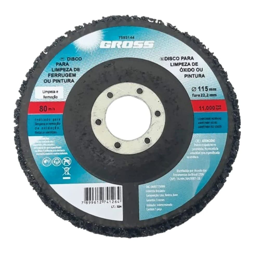 DISCO PARA LIMPEZA DE FERRUGEM OU PINTURA, 115 X 22MM, 1PC // GROSS