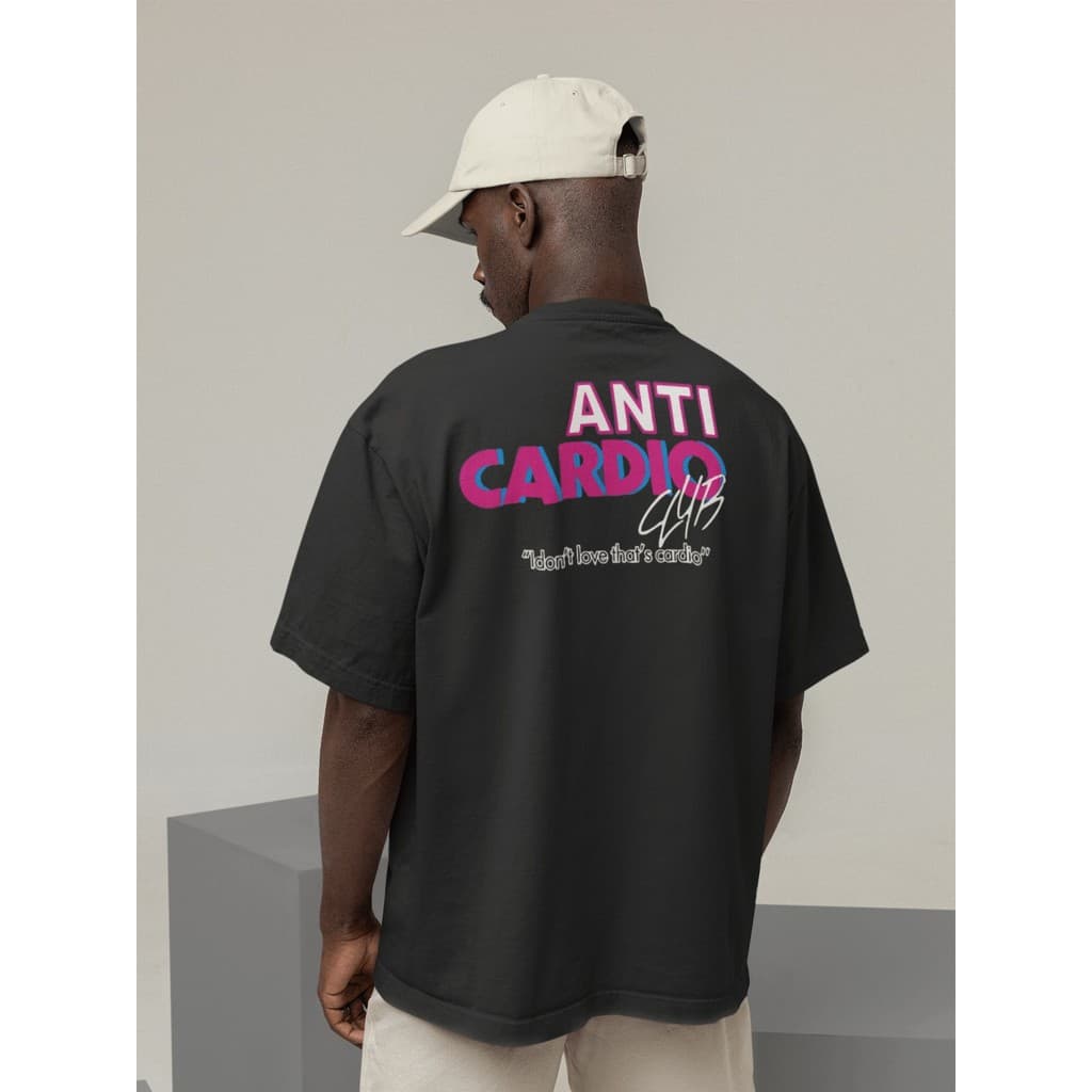 Camiseta Oversize Streetwear Masculino e Feminino 100% Algodão Treino e Dia a Dia Preto e Off Whte Estampado ANTI CARDIO