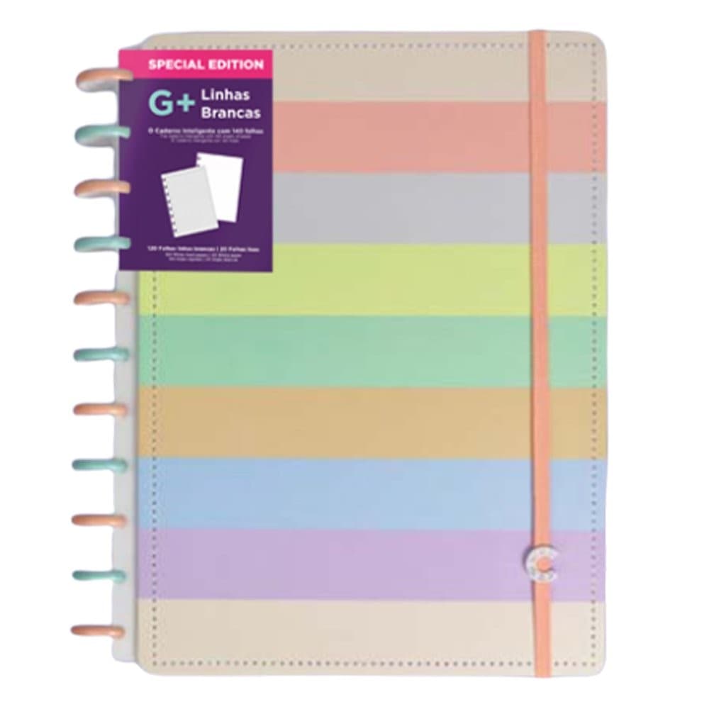 Caderno Inteligente G+ Arco-Íris Pastel Linha Branca Original Grande Plus C/ Discos