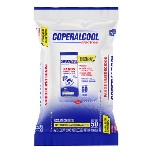 Lenços Umedecidos Coperalcool Bacfree 50un 70° Clássico