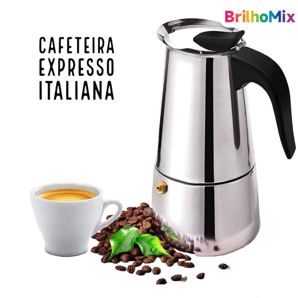 Cafeteira Italiana Inox 9 Xícaras - Expresso Profissional + Moka 4/6 Xícaras com Filtro de Alta Pressão